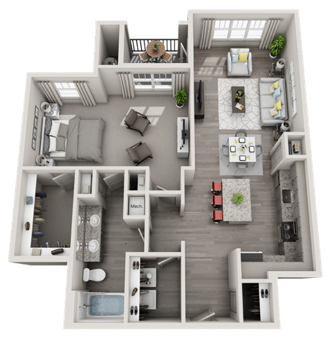 Floor plan for 1 bed, 1 bath, 1024 sqft